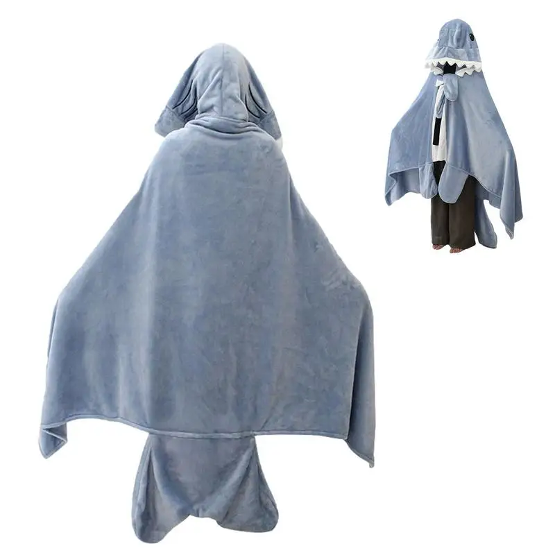 

Shark Hoodie Blanket Wearable Hoodie Cozy Cape Costume Cartoon Animals Cosplay Hooded Cloak Blue Shark Flannel Hoodie Blanket