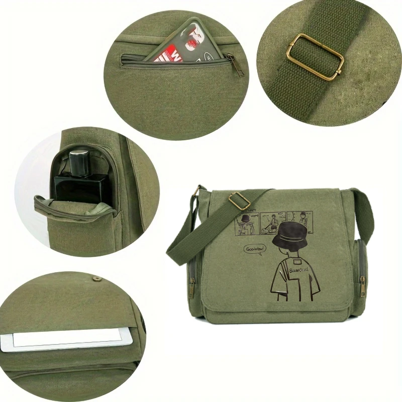 Retro  Women's Bag Shoulder Bag For Women Canvas Comic Print Messenger Bag Large Capacity Crossbody Bag For Daily Use