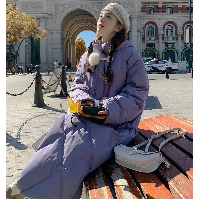 

Женское Свободное пальто на молнии с карманами, пуховик с высоким воротником, утепленное длинное пальто, повседневные парки для женщин на зиму