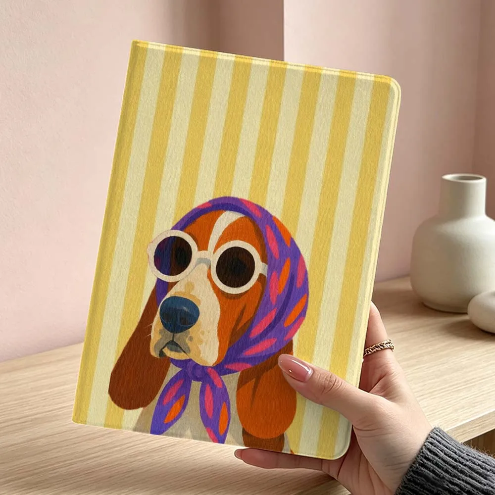 Minimalist Striped Dog Pattern Soft Tablet Case