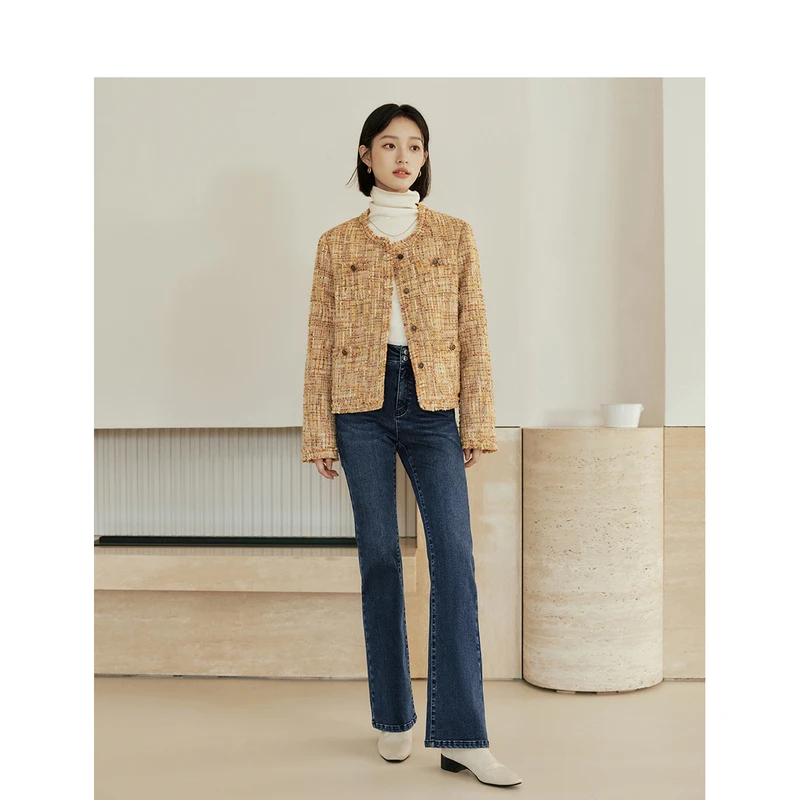 INMAN Women 90% White Duck Down Jacket 2023 Winter Long Sleeve Round Neck Loose Tweed Coat Elegant Fashion Versatile Warm Tops