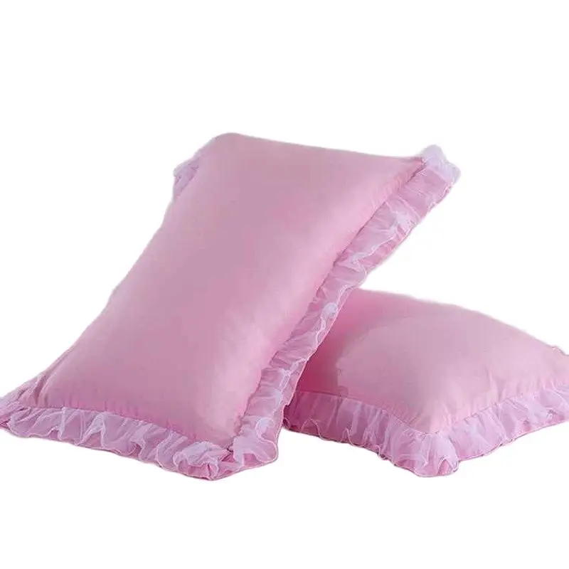 Pink White Handmade Ruffle Girls Pillow Case Solid Color Lace Pillowcase 48x74 Cm Rectangle
