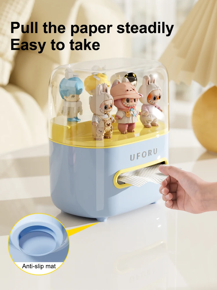 Uforu Desktop-Organizer aus klarem Acryl – transparente doppellagige Sammlerfiguren-Aufbewahrungsbox und Taschentuchbox-Halter – Detail 14