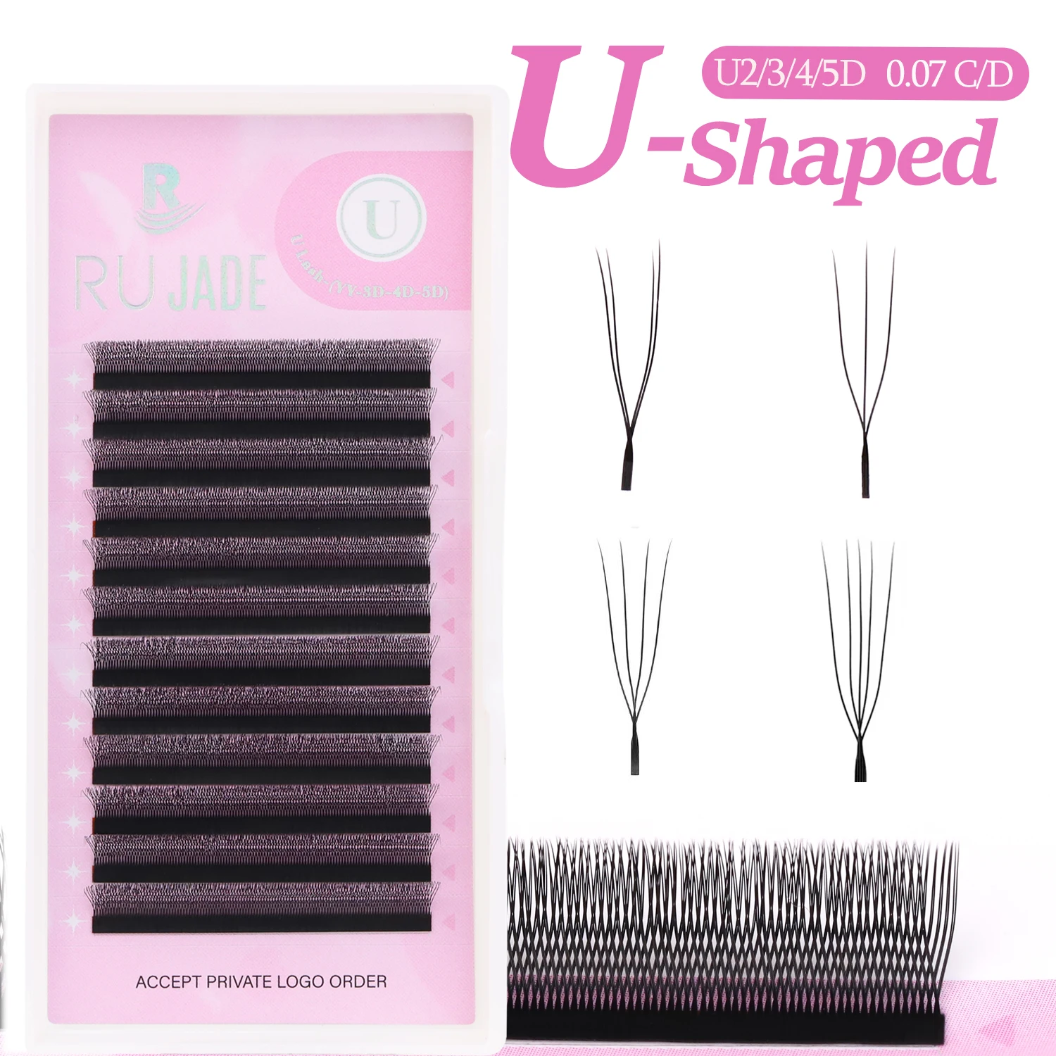 Rujade Neue Ankunft U Form YY Wimpern Verlängerung Matte Schwarz Natürliche Weiche Wimpern Tablett Korea PBT Vorgefertigte Fans Volumen Falsche Wimpern