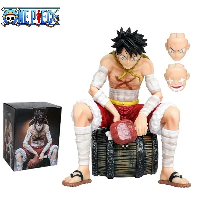 

One Piece Gk Bt Luffy Figure Sitting Position Wine Barrel Bandage Resonant Style Meat Eating Action Figurine Model Doll Model