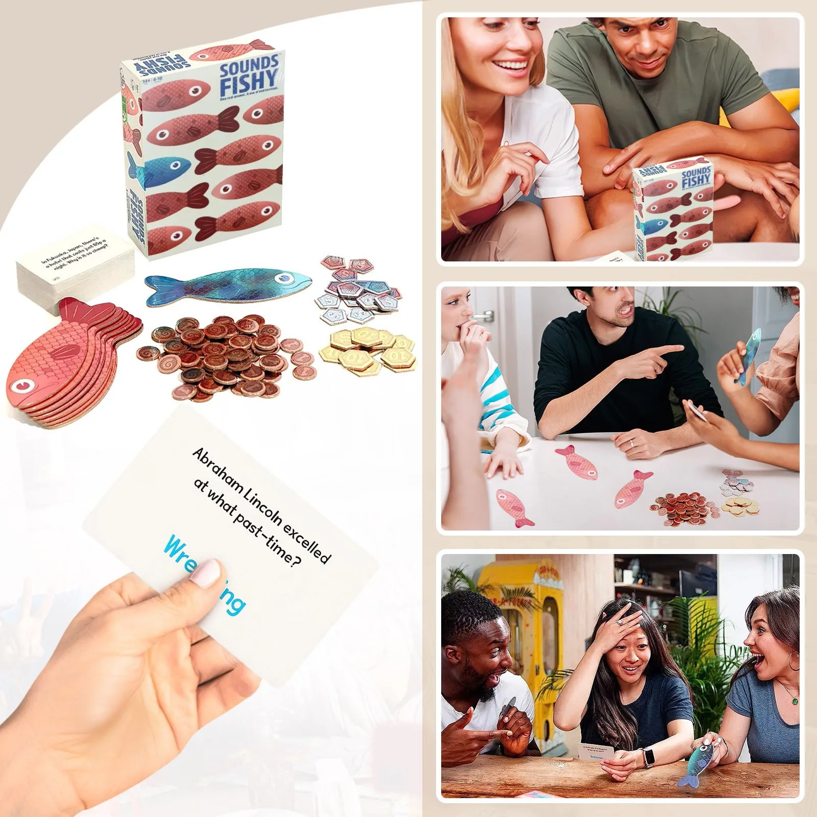 Sounds Fishy A Fun and Bluffing Game for Kids 10+ party photo props Perfect for Family Gatherings and Group Trivia Nights