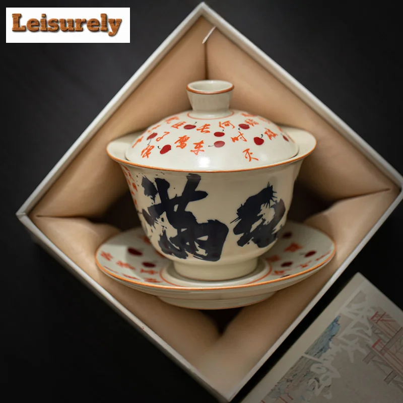 150ml Imitation Song Ru Kiln Gaiwan Retro Manjiang Hong Sancai Tea Tureen with Lid Tea Maker Cover Bowl for Teaware Ornaments