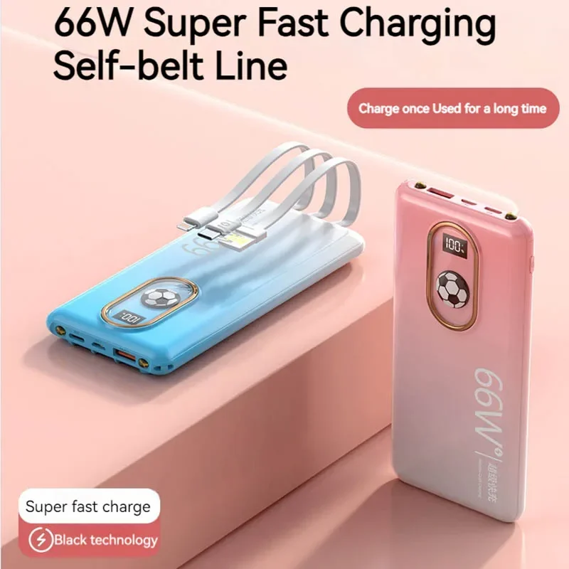 30000mAh 66W Super Fast Charging External Battery Charger for iPhone Samsung Huawei PD 20W Powerbank Built in three cables