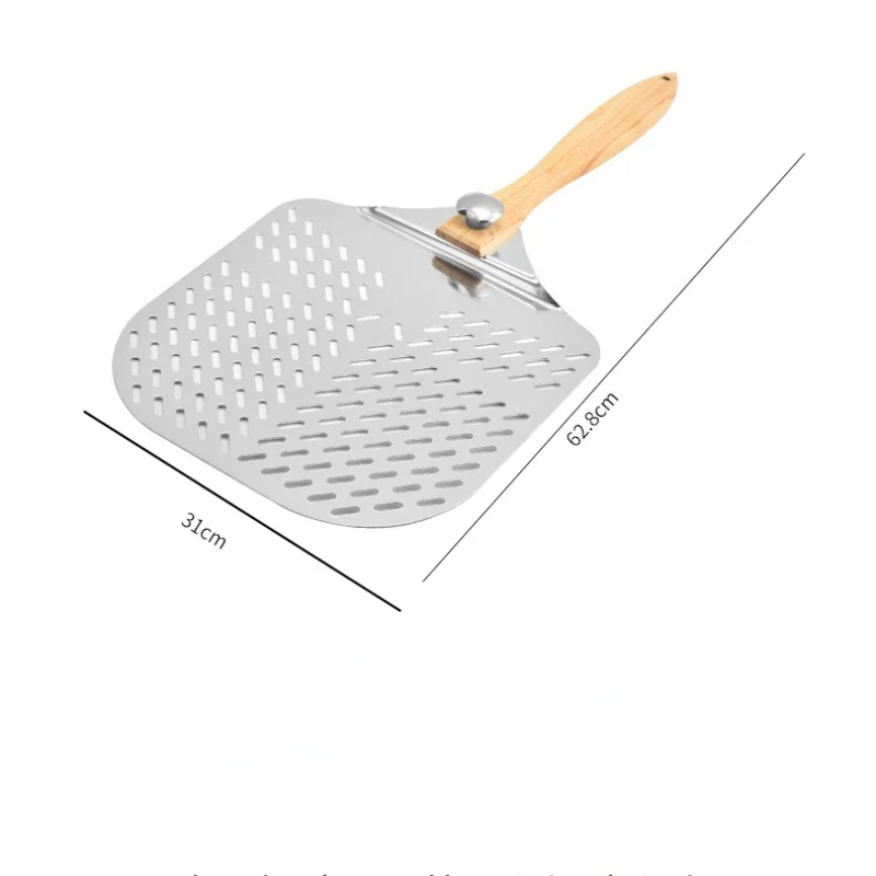 Baking Tool Perforated Pizza with Detachable Rubber Wood Handle Lightweight Aluminum Detachable Pizza Shovel Transfer Tools