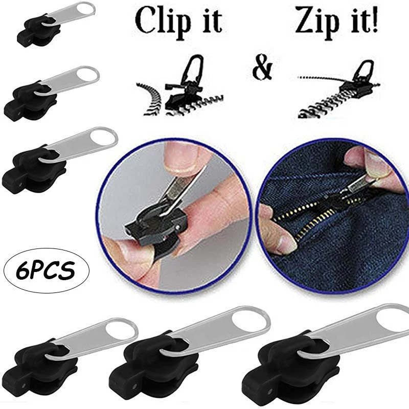 6pcs Universal Instant Fix Zipper 3 Sizes Repair Kit Replacement Zip
