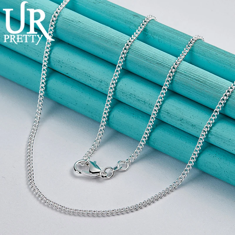 

URPRETTY 925 Sterling Silver 2mm Thin Chain Minimalist Fashion Necklace 18 Inch Chain For Woman Man Wedding Party Jewelry