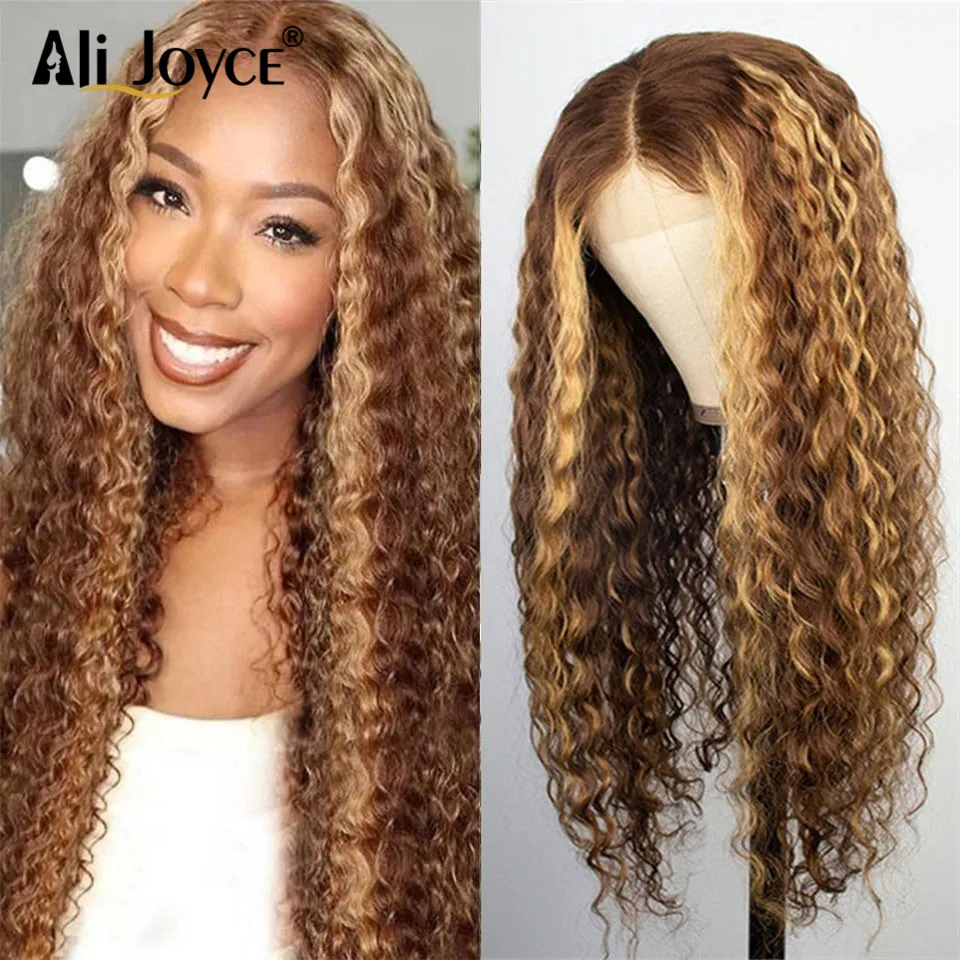 

Honey Blonde Curly Lace Front Wig Preplucked 13x4 Peruvian Highlight Curly Human Hair Lace Frontal Wigs Glueless Wigs Human Hair