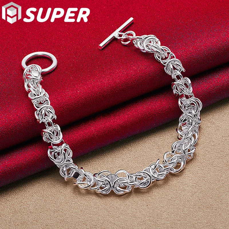 

925 Sterling Silver Charm Simple Button OT Chain Bracelet For Women Man Fashion Engagement Wedding Jewelry