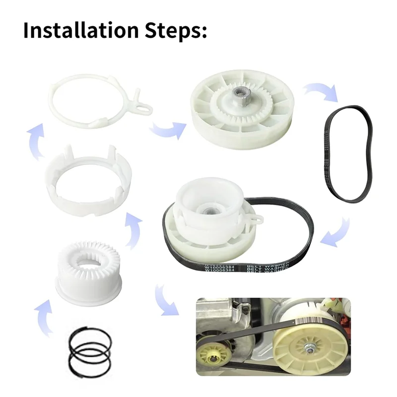 B89B-W10721967 Washer Pulley Clutch Kit, W10006384 Washer Drive Belt Replacement Kit Compatible For Whirlpool Kenmore Maytag