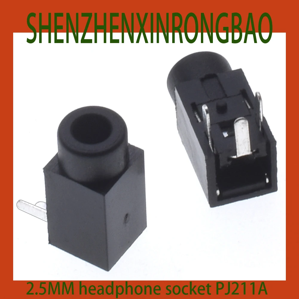 10Pcs 2.5MM headphone socket PJ211A3-pin horizontal plug-in head thickened audio mother socket PJ211 dual channel headphone hole noise reduction aviation headset vox volume adjustment ptt mic speaker dual plug pilot headphone for baofeng uv 5r kenwood radio