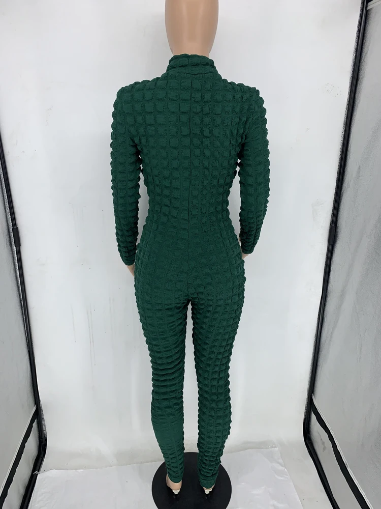 Modische Jumpsuits Neu 2025 Frühling Herbst Damen Langarm-Rompers Einfarbig Reißverschluss Lässiger Popcorn-Bubble-Jumpsuit mit Reißverschluss – Detail 14