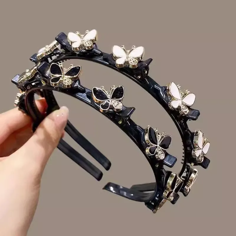 2 Fasce Per Capelli Intrecciate Con Clip Antiscivolo - Nero E Marrone - Accessori Per Donne E Ragazze