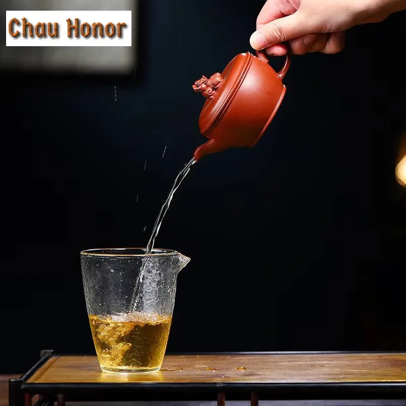 90ml Boutique Yixing Purple Clay Teapot Handmade Beast Lion Hanwa Pot Chinese Zisha Tea Sets Accessories Household Drinkware