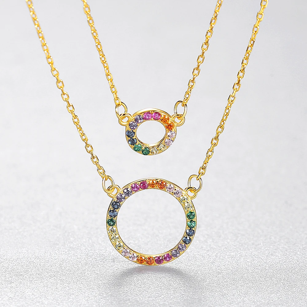 Collane con zirconi cubici piccoli CZ in argento sterling con cerchio a doppio strato, colore arcobaleno, davvero fini_voghion.com