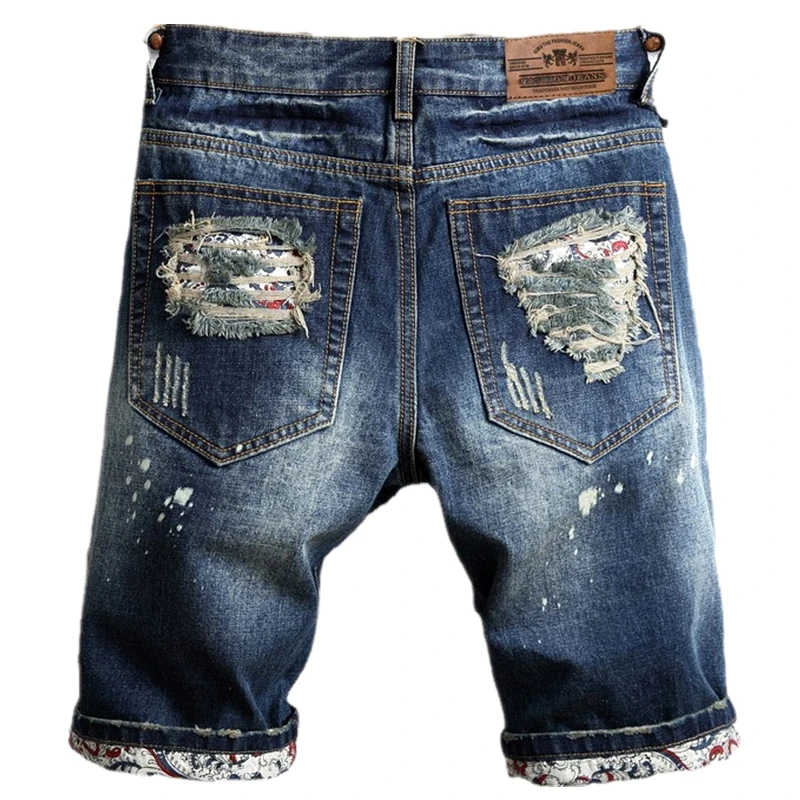 Men Jeans Ripped Jeans Ripped Patchwork Jeans Summer Men Vintage Ripped Short Jeans Streetwear Hole Slim Denim Shorts Male Brand Clothes Big Size 28-36 38 40