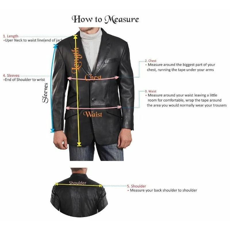 Men's Genuine Soft Lambskin Leather Blazer Jacket Black Two Button Classic Coat