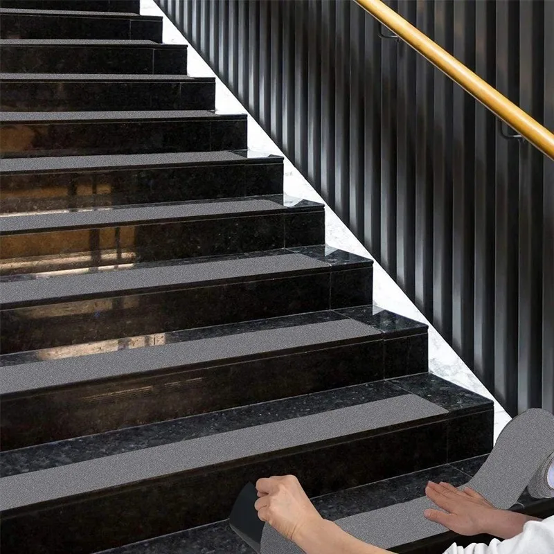 Non-Slip Stair Tape - Indoor & Outdoor Waterproof Safety Steps,80 Grit, Black，5M-ABXK