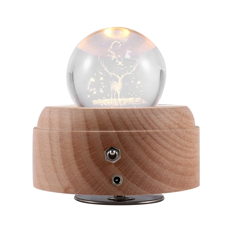 

3D Crystal Ball Music Box The Deer Luminous Rotating Musical Box With Projection Led Light