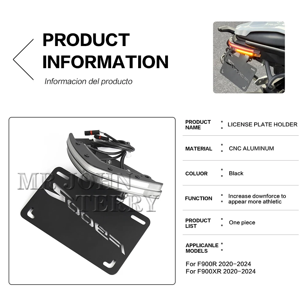 BMW F900XR F900R F 900 XR F900 R F 900 R 2024 2023 2022용 LED 라이트 브래킷이 있는 오토바이 후면 번호판 마운트 홀더
