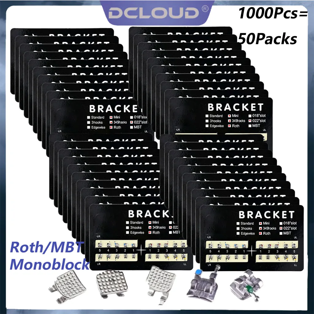50 แพ็คทันตกรรมจัดฟันวงเล็บโลหะ Monoblock วงเล็บ MIM Mini Roth/MBT Solt 0.022 3/345 ตะขอทันตกรรมวัสดุ 1
