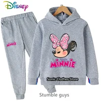 Minnie Mouse Kids Hoodie & Pants Set Disney Boys Anime Clothes Girls Clothes Kawaii Autumn Sportswear