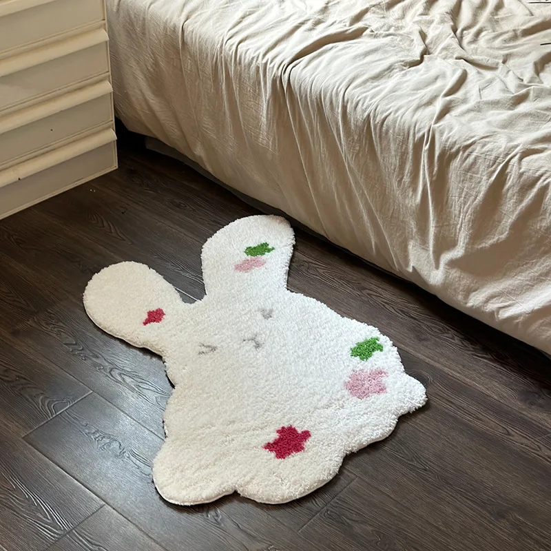 Cute Rabbit Tufted Doormat Bath Mat Soft Plush Fluffy Carpet Kids Bedroom  Decor Rug Anti-slip Absorbent Square Bathroom Mats