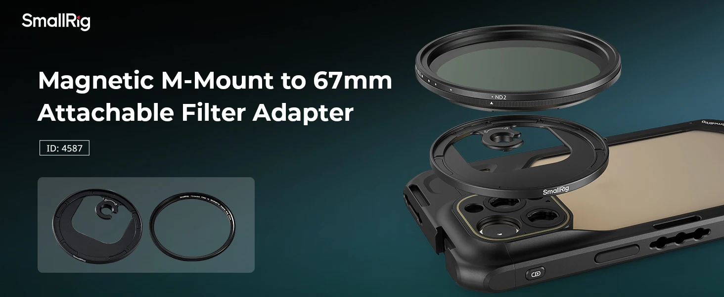 Small rig m-Mount auf 67mm Magnet filter adapter, Telefon filter ring für Small rig Cage für iPhone 15 & 67mm Gewinde filter 4587 – Detail 1