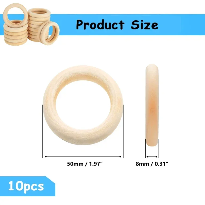 50 Aros De Madera Para Manualidades - 50mm X 10mm, Anillos Naturales Sin Tratar, Ideales Para Cortinas, Sonajeros, Decoración DIY
