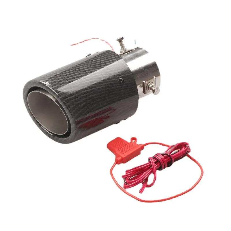Exhaust Pipe Tip Tail Pipe Muffler 63-65mm Carbon Fiber Color Car Exhaust Muffler Pipe Tip with LED Light