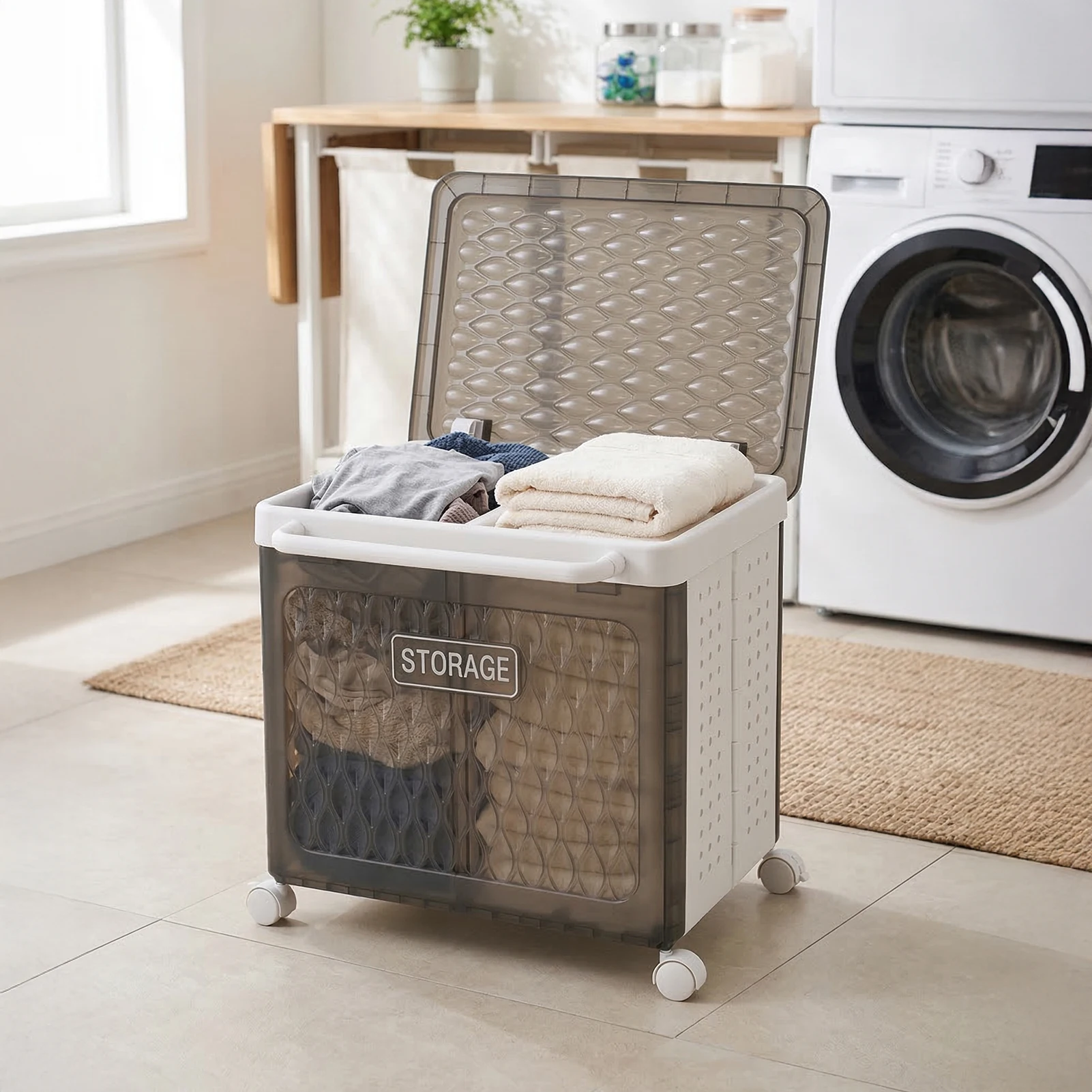 Voltsify Foldable Laundry Basket with Lid Slim Compact Laundry Bin, Dustproof Odor-Resistant Door Gap Washing Machine Storage Basket