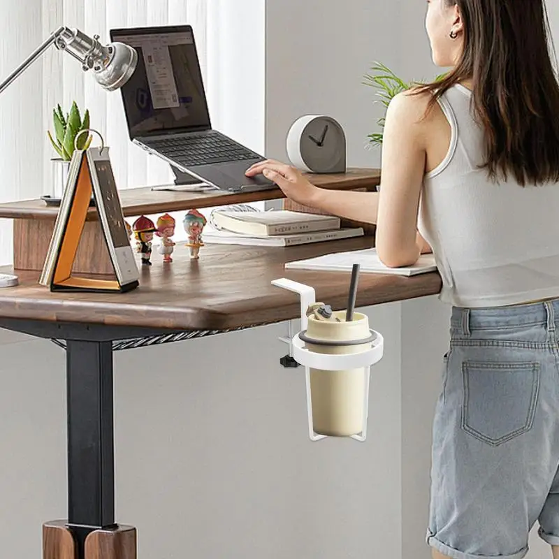 Table Side Cup Holder Desk Side Cup Holder Stainless Steel Anti-Spill Drinks Storage for Coffee Mugs Water Bottles