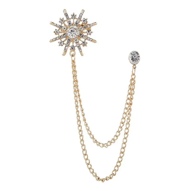 Rhinestone Star Brooch Crystal Tassel Chain Corsage Suit Coat Badge Lapel Pin for Men Women Clothing Accessories