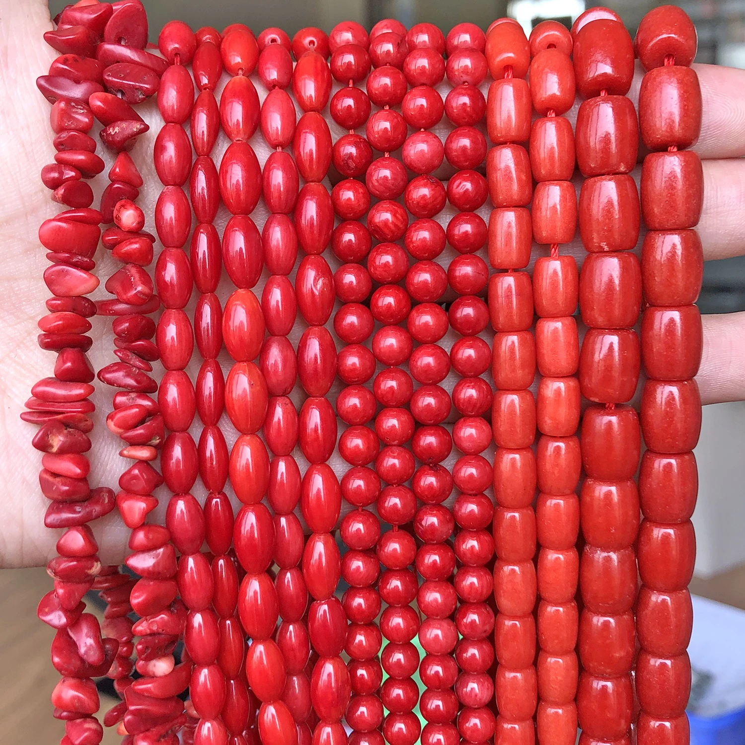Natural Red Coral Gemstone Chip Loose Beads 15" 