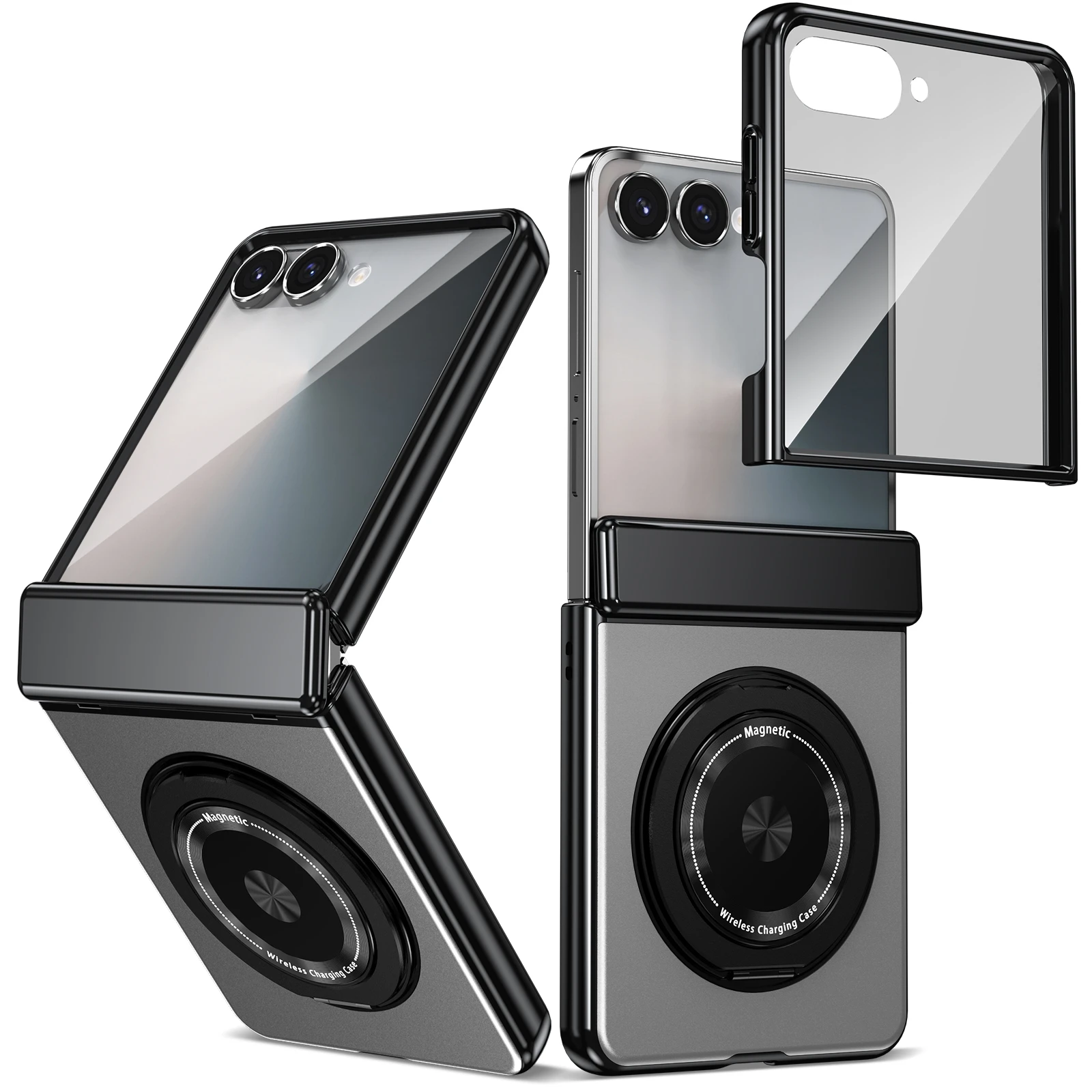 Luxury Electroplating Phone Case with Magnetic Metal Holder and Tempered Film Protection
