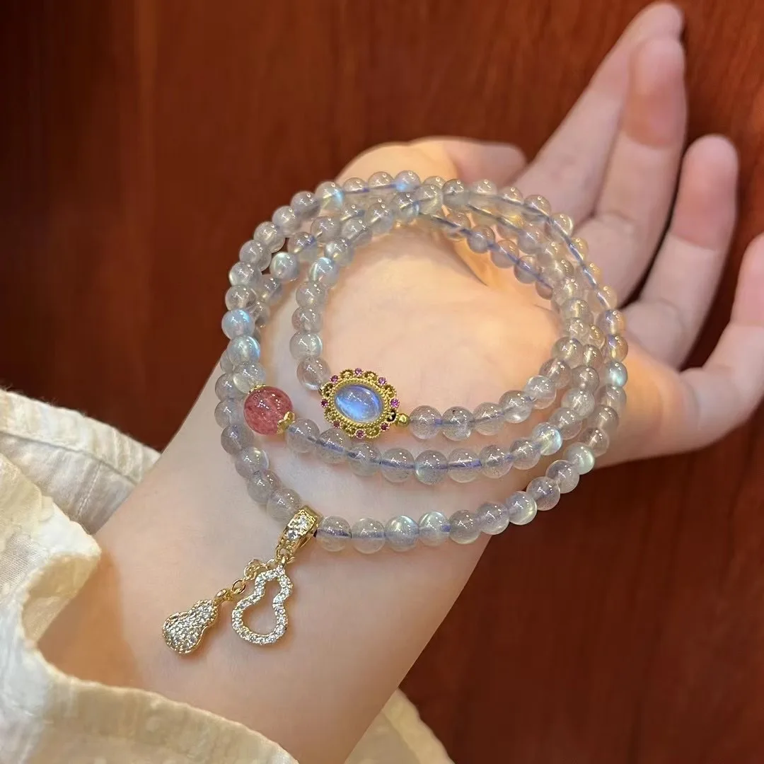 Blaues Mondstein-Mehrschicht-Armband für Frauen, chinesischer Chao-Stil, vielseitiges Kristall-Perlen-Armband, Nischenschmuck, Geschenk