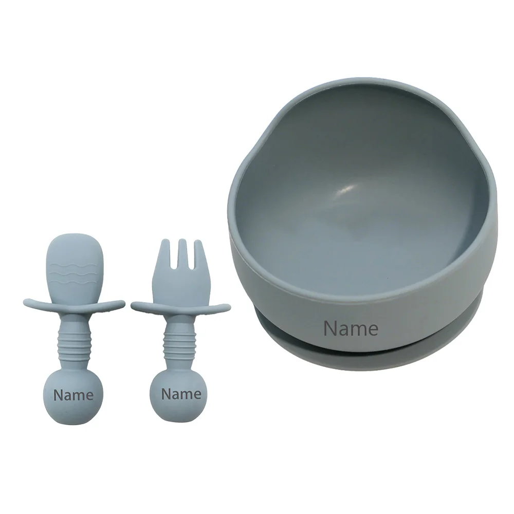 3-Piece Children's Tableware Set with Free Name Printing on Bowl Personalized silicone tableware—a unique gift for babies.