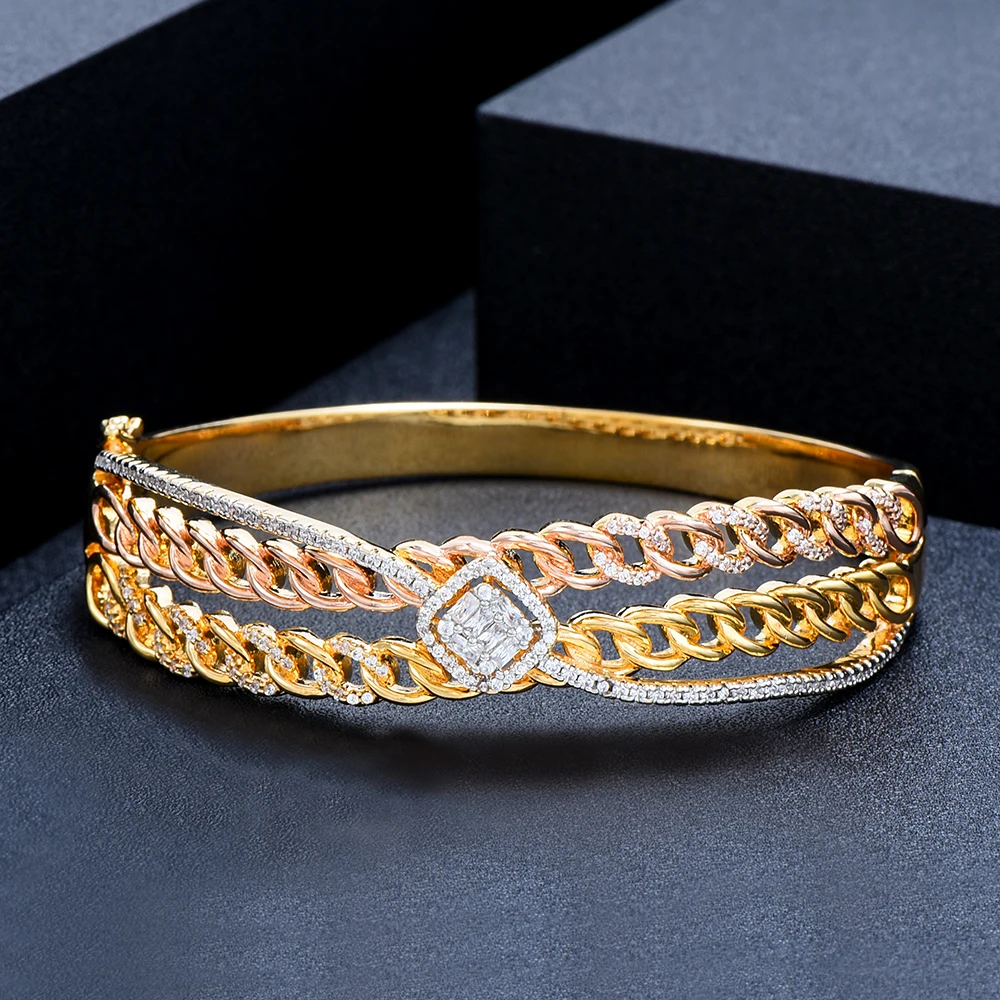 Soramoore Original Multicolor Stackable Punk Bangles For Women Bridal Wedding Cubic Zircon Dubai Open Bracelet Party Jewelry