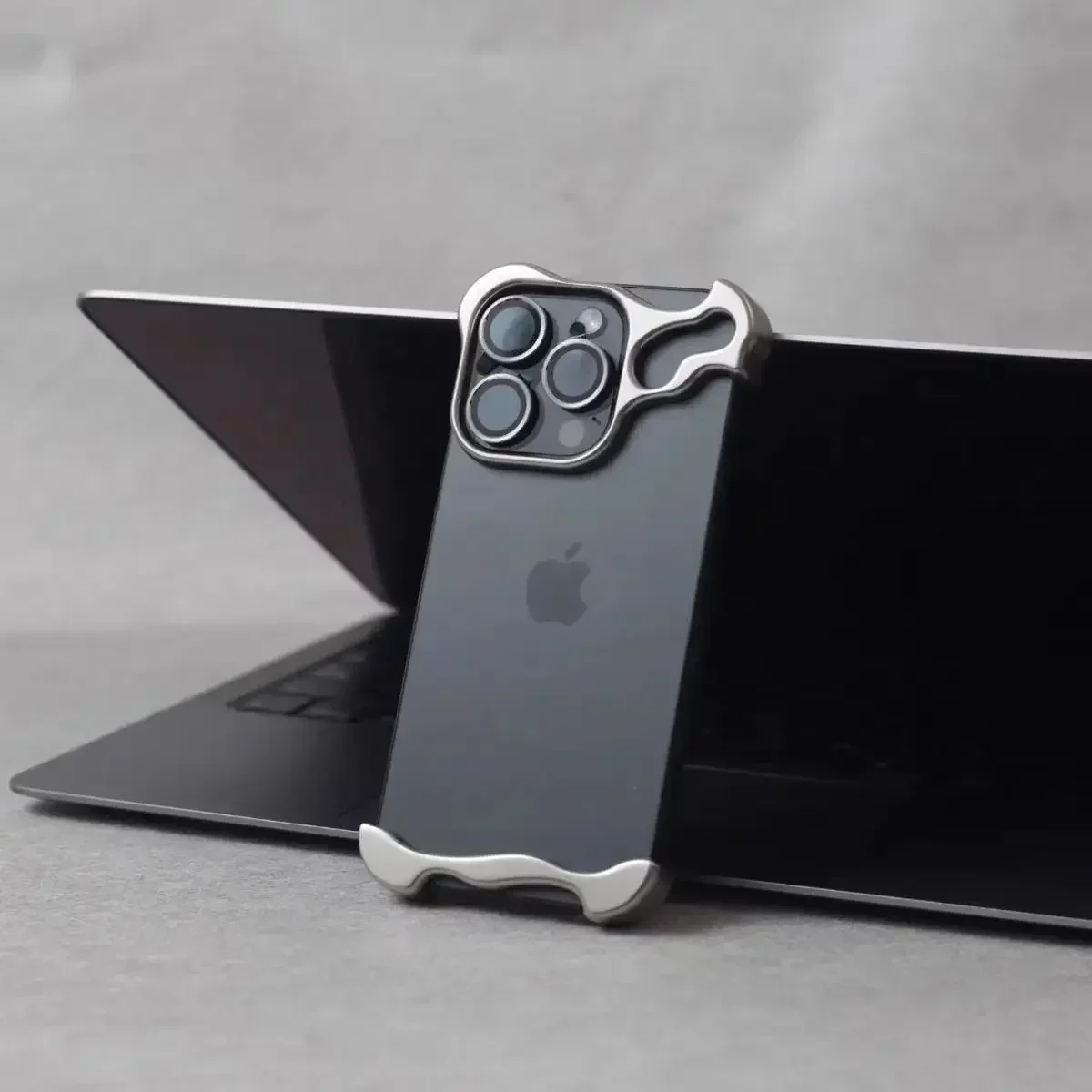 Irregular Metal Bumper Shockproof Phone Case with Lens Film Protection, Bare Aluminum Alloy Cover