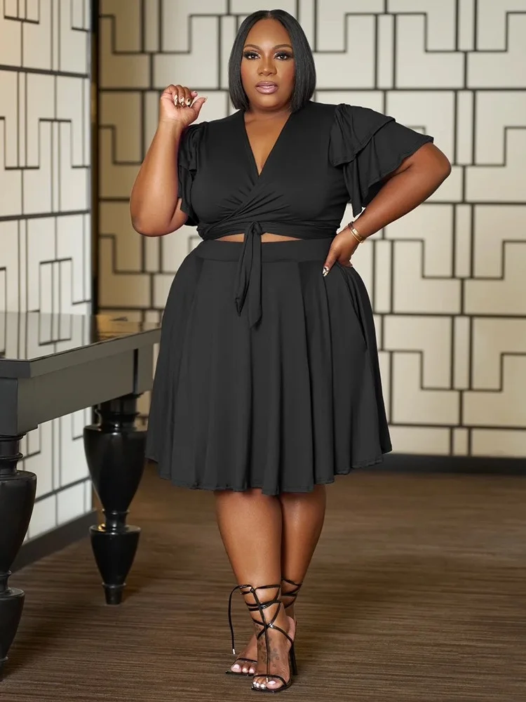 Wmstar 2 Two Piece Women Clothes V Neck Mini Skirts Sets