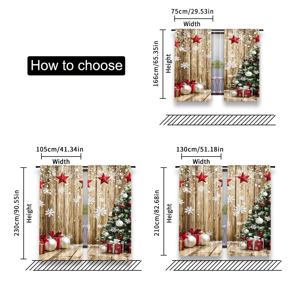 2Pcs Christmas Curtains Rustic Snow Christmas Tree Gifts For Christmas Party Decoration Suitable For Bedroom Living Room Dining 6