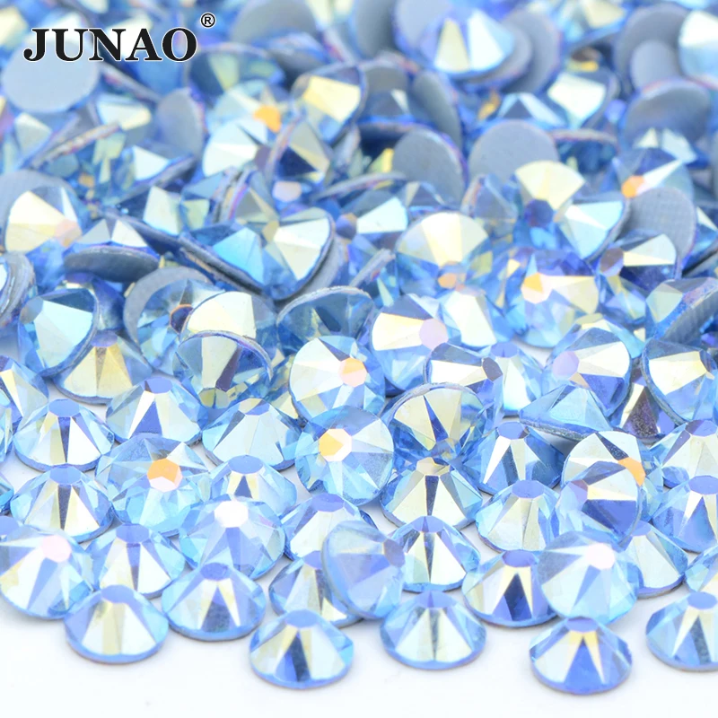 

JUNAO SS16 SS20 SS30 Sapphire AB Hotfix Glass Rhinestone Flatback Iron On Crystals 16 Cut Facets Strass for Nail Art Decoration