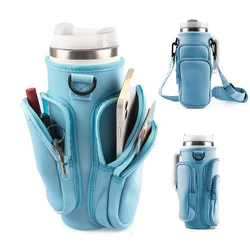 Neoprene Cross - Body Water Bottle Bag with Phone Holder and Adjustable Shoulder Strap (40oz Blue)