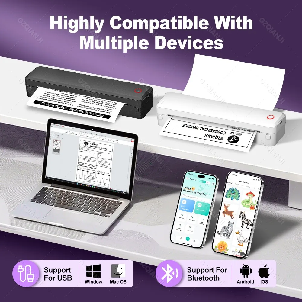 Inkless Portable A4 Thermal Printer Bluetooth PDF Excel Word Document Printing Machine Paper Roll For Office Work Home School