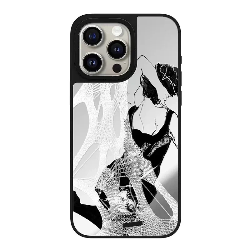 

Summer Girl Black Border Mirror Surface MagSafe Phone Case Cover for iPhone 11 12 13 14 15 Pro Max Case