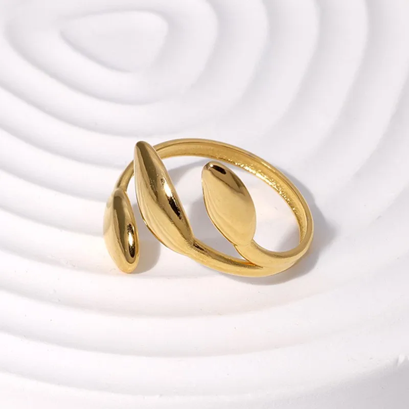 Stainless Steel Simple Leaves Ring for Women Geometric New Trend Statement Adjustable Rings Party Jewelry Gifts